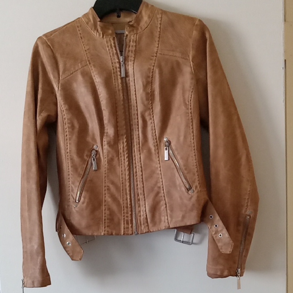 Elegant Brown Faux Leather Women's Jacket